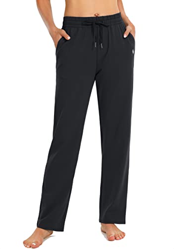 Women's Cotton Lounge Sweatpants with Pockets - Black 29 Inch Large