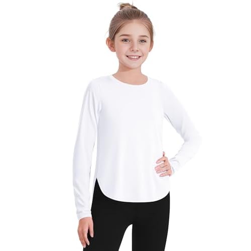 JOCMIC Girls Long Sleeve Shirts Kids Athletic Quick Dry Basic Tees for Gym Yoga Fall Tops UPF 50+ Sun Shirts