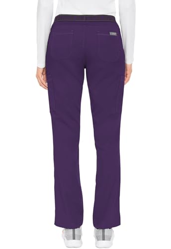 Women's Yoga Pull-On Scrub Pants with 7 Pockets - Small Eggplant