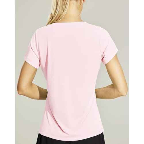 Haimont Women's Quick Dry Short Sleeve T-Shirts V-Neck UPF 50+ Tops Workout Athletic Fitness Running, Moisture Wicking