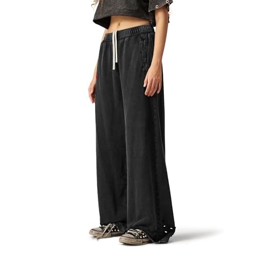 Aelfric Eden Distressed Baggy Sweatpants Streetwear Barrel Pants Loose Wide Leg Elastic Drawstring Trousers Unisex