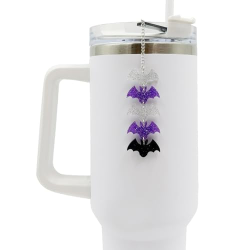 Halloween Stanley Cup Decoration ? Bat Cup Charm for Stanley 30oz 40oz, Bat Straw Supplies, Purple Water Bottle Accessories