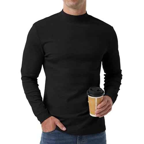 Askdeer Men's T-Shirts Cotton Mock Turtleneck Long Sleeve Shirts Lightweight Thermal Pullover Sweaters
