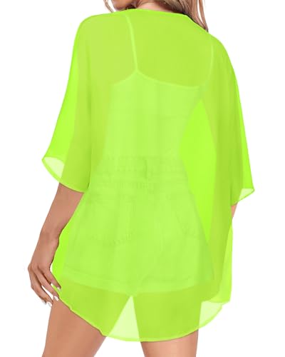 Women Kimono Cardigans Summer Cover Up Floral Print Tops Large Neon Green