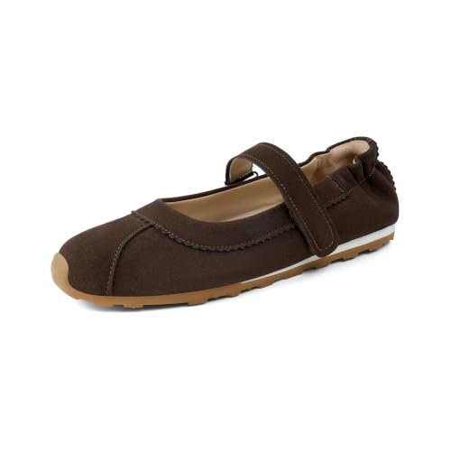 Tigeridea Mary Jane Ballet Sneakers Women Flat Dressy Casual Shoes - Chocolate Suede