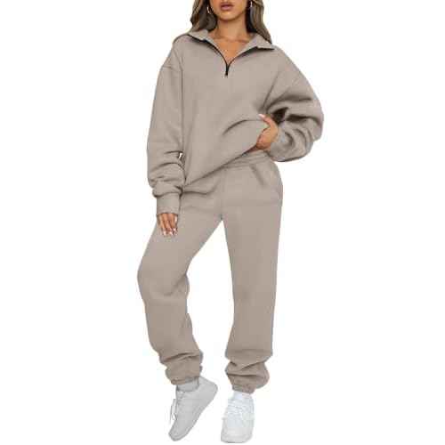 AUTOMET Women's Sweatsuits 2 Piece Outfits Lounge Sets Long Sleeve Half Zip Pullover and Baggy Sweatpants with Pockets