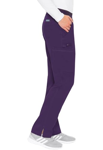Women's Yoga Pull-On Scrub Pants with 7 Pockets - Small Eggplant