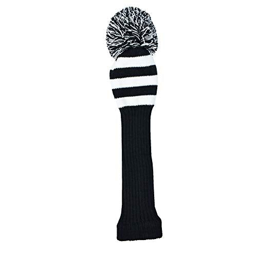 Knit Golf Club Head Covers Set 3 Pieces - Black White Stripes for Driver & Fairway