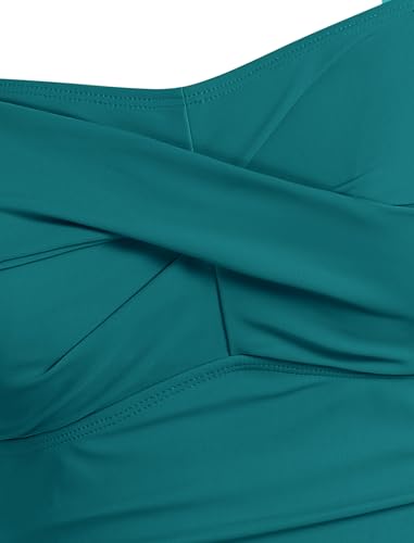 Medium Peacock Blue Twist Front Tankini Swimsuit for Women Slimming & Ruching