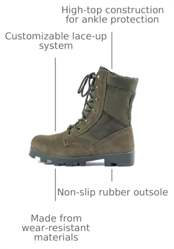 Green Men's Tactical High Top Combat Boots Non-Slip Rubber Outsole Lightweight Work Shoes - Size 9.5