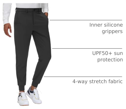 Men's Slim Fit Golf Joggers Pants with Belt Loops - 29 Inch Inseam, Black, Medium