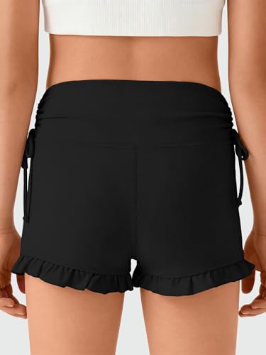 Girls High Waisted Ruffle Shorts - Athletic Yoga Dance Cheer Biker Workout Teen 15-16 Years Black