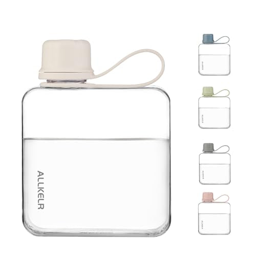 320ml Portable Flat Water Bottle - White, Minimalist Square Design, BPA-Free Tritan