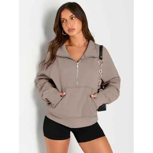 AUTOMET Womens Sweatshirts Half Zip Cropped Pullover Fleece Quarter Zipper Hoodies 2025 Fall Fashion Outfits Clothes