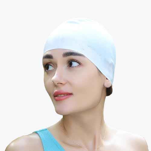 White Swim Cap White Swimming Cap Silicone Swim Cap for Men Women Boys Girls Youth