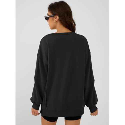ANRABESS Women Oversized Long Sleeve Sweatshirts Crewneck Side Slit Loose Teen Girl Pullover Top 2025 Fall Y2K Trendy Outfits