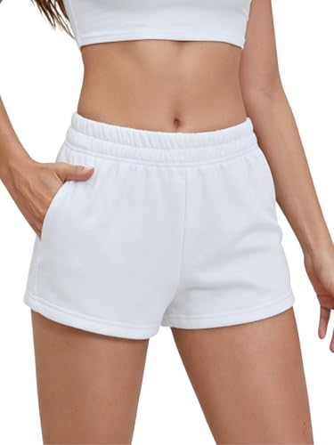 SOLY HUX Women's Sweat Shorts with Pockets - Small, Solid White Lounge Bottoms