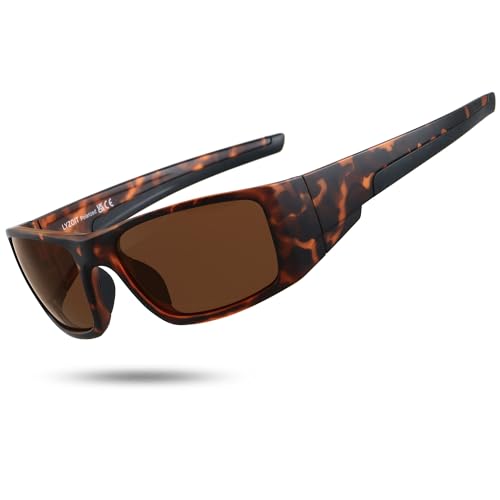 Polarized Sports Sunglasses Men Women Wrap Around Unbreakable Frame Tortoise Brown 60mm