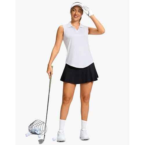G Gradual Sleeveless Golf Shirts for Women Collared V Neck Tennis Tank Top Cooling Polo UPF 50+ Quick Dry Lightweight