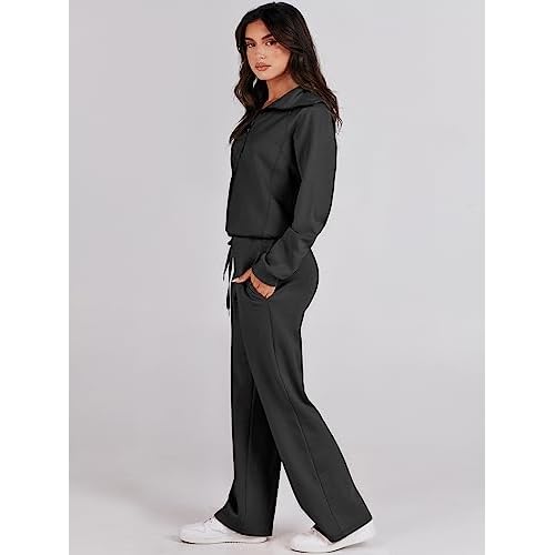 ANRABESS Women 2 Piece Outfits 2025 Fall Fashion Airport Wide Leg Pants Lounge Set Leisure Travel Vacation Clothes Sweatsuits