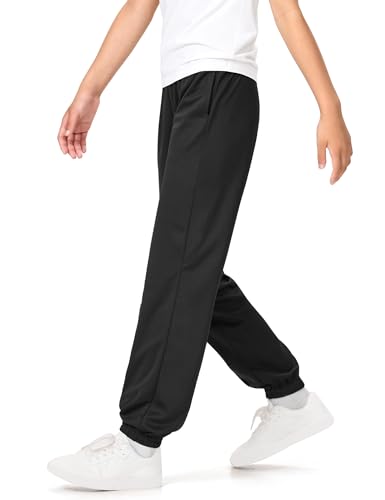 Auranso Boys Sweatpants Kids Mesh Athletic Pants Quick Dry Joggers Black 13-14 Years