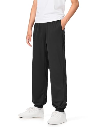 Auranso Boys Sweatpants Kids Mesh Athletic Pants Quick Dry Joggers Black 13-14 Years