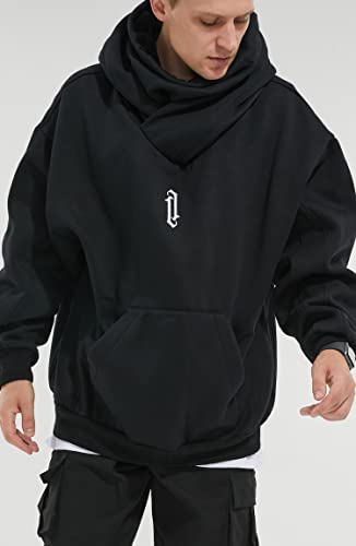 Men's Fleece Hoodie Sweatshirt with Built-in Gaiter - Medium Black