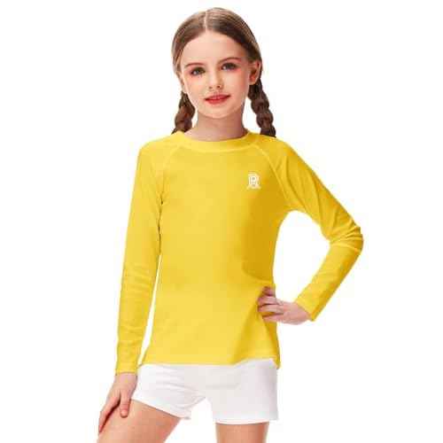 Remimi Unisex Kids Rash Gurad Long Sleeve SPF 50+ Sun Shirts with Thumb Hole 3-12 Years