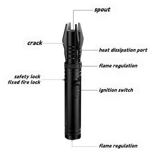Torch Lighter,Butane refillable, Windproof Lighter with Safety Lock & Multi - Functions for Outdoor, Campfires, Camping, BBQ,Baking, Gift (No Butane Fule) (Black)