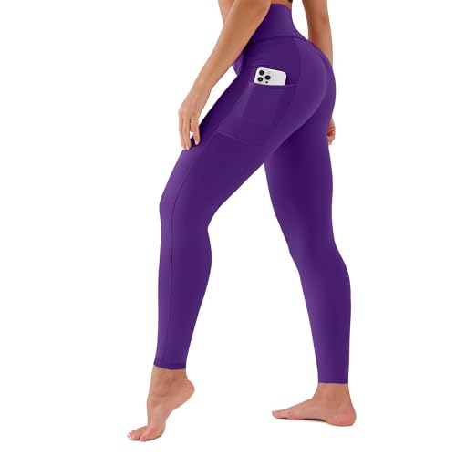 Full Length High Waisted Leggings for Women with Pockets, XX-Large, Purple - Buttery Soft Tummy Control Yoga Pants for Workout