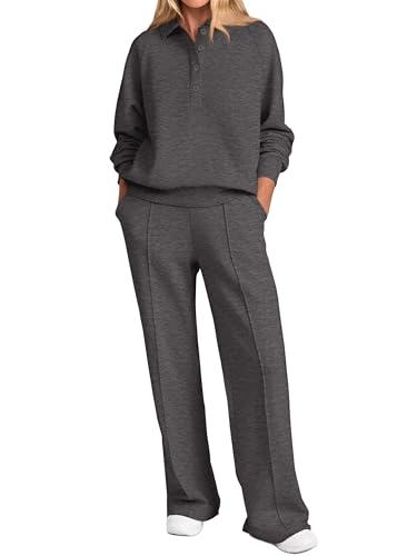 PRETTYGARDEN Women Fall 2 Piece Sweatsuit Lounge Set - Medium Dark Grey