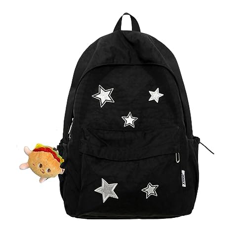 SIFRTOA Grunge Backpack with Adorable Accessory Aesthetic Backpack Cute Backpacks Waterproof (Black)