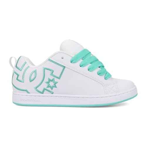 DC Shoes Women's Court Graffik Sneaker, White/Aqua, 5