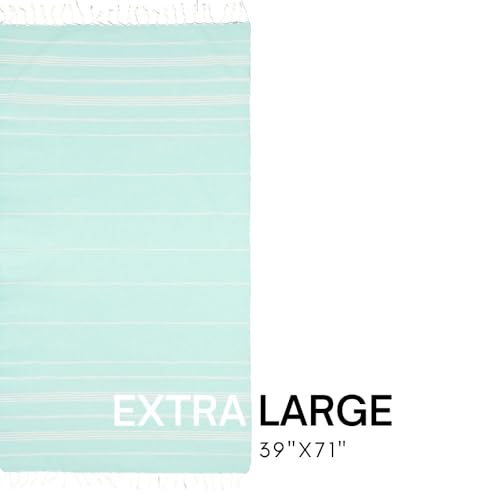 Turkish Beach Towel with Travel Bag - Quick Dry Sand-Free Oversized Aqua Blue