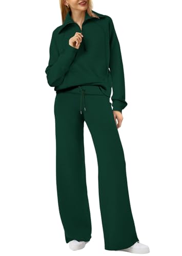 Women’s Lounge Sets 2025 Half Zip Sweatshirt & Wide Leg Pants - Green, Medium
