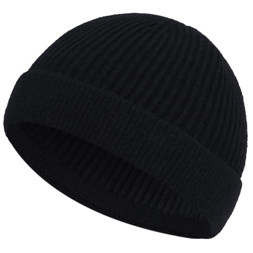 ROYBENS Short Fisherman Beanie for Men Women, Wool Warm Winter Hat, Swag Knit Cuff Soft Trawler Beanies Watch Cap Skull Caps