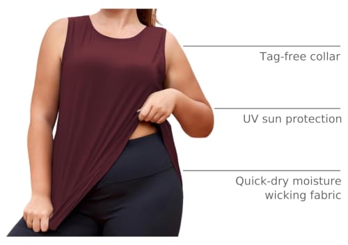 Plus Size Women's Workout Tank Top 3X-Large Sleeveless Summer Loose Fit Yoga Athletic Running Shirt - Z-Wine