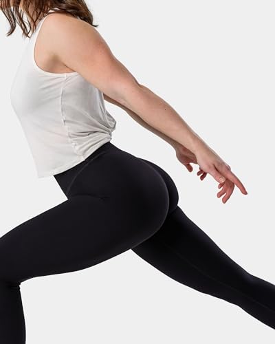 High Waisted Black Yoga Leggings 25-Inch Inseam Workout Tights - Medium