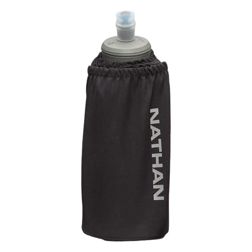 Nathan Handheld Soft Flask 18oz - Exo-Draw Insulated Collapsible Bottle - Grip-Free Strap & Rigid ExoSpine for Comfort/Support - Breathable Mesh Strap - Ideal Running/Hiking, Pinnacle, Black