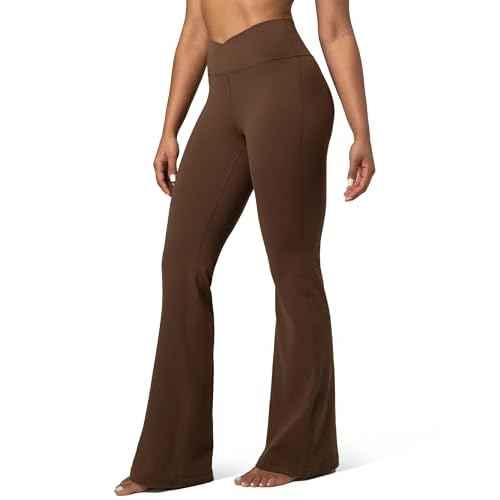 Colorfulkoala Women's Dreamlux Crossover Flare Leggings High Waisted Tummy Control Wide Leg Yoga Pants 29.5" / 31.5" Inseam