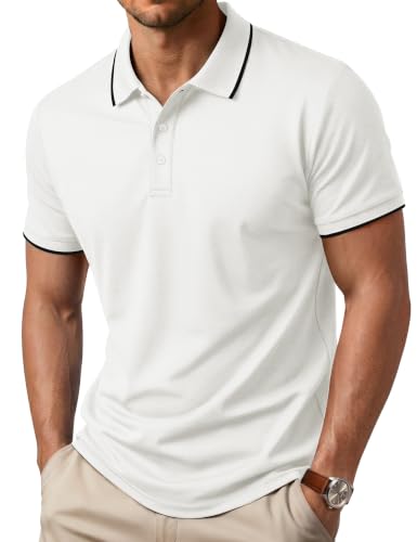 Cotrasen Men's Short Sleeve Cotton Pique Polo Shirt - Large White