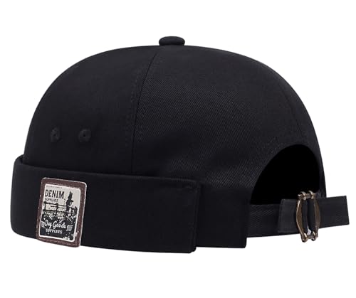 Mens Docker Cap Brimless Beanie Skull Cap Retro Rolled Cuff Adjustable Cotton - One Size Denim