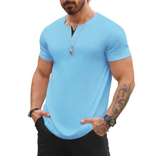 Mens T Shirts Casual Fashion Longline V-Neck Shirt Tee