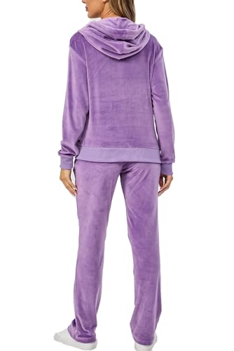 Women’s Velour Track Suit Set 2-Piece Fall Sweatsuit XX-Large Purple