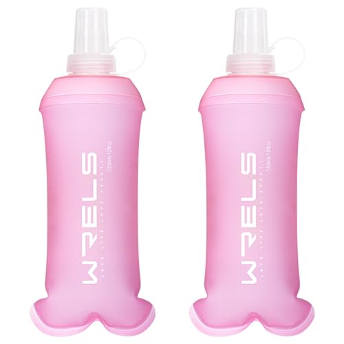 WRELS Collapsible Water Bottle 350ml Pink for Running, Cycling & Hiking