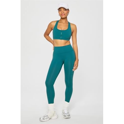 Fabletics Women's On-The-Go PowerHold High-Waisted Legging, Maximum Compression, Flattering, L/Regular | 27, Green Abyss