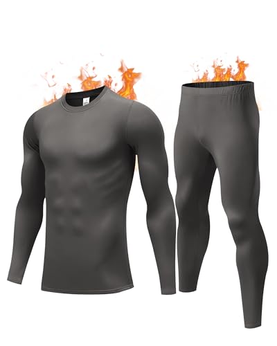 Men's Fleece-Lined Thermal Long Johns Set - Large, Dark Gray, Winter Base Layer