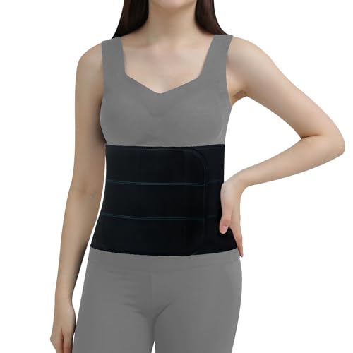 Abdominal Binder Post Surgery - Elastic Belly Band Compression Stomach Wrap Tummy Tuck Belt - Skin Friendly, Breathable, Soft - 3 Panel - Black (Size M)