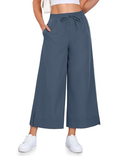 Casual Wide Leg Capri Pants Women - 25 Inch Dark Navy Small - Summer Yoga & Travel