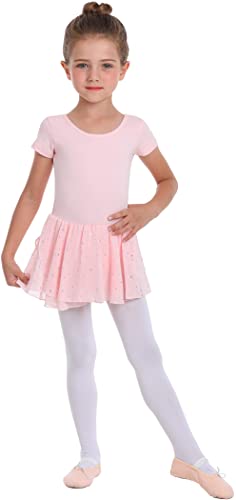 Ballet Pink Toddler Girls Long Sleeve Ballet Leotard with Glitter Tutu Dress - A1 (Short Sleeve) 2-3T